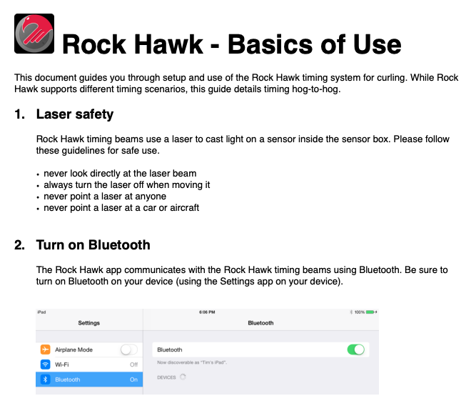 Front page of the rock hawk documentation PDF